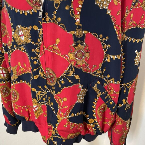 Vintage Silk Red Blue Gold Nautical Bomber Jacket Medium Regal Old Money - Picture 5 of 8